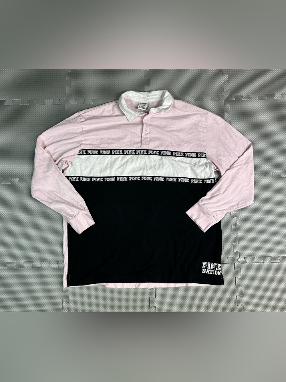 PINK Victoria’s Secret Polo Shirt Womens L Long Sleeve Colorblock